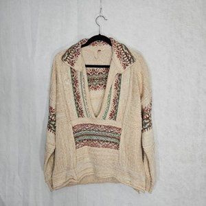 Pilcro Cream V-Neck Sweater with Multicolor Accents